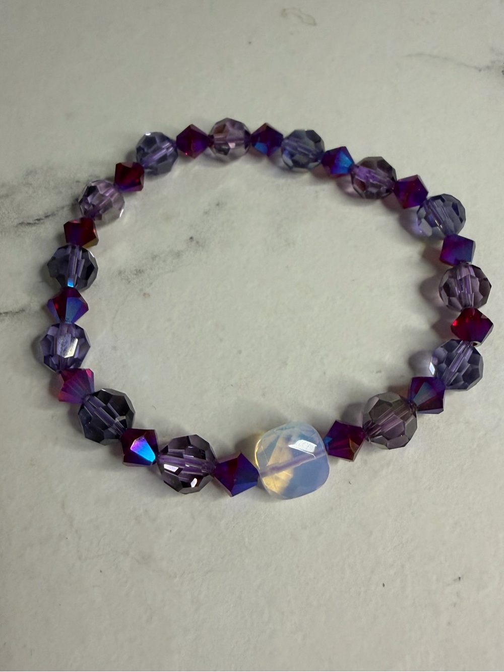 Purple Crystal and Opalite Stretch Bracelet